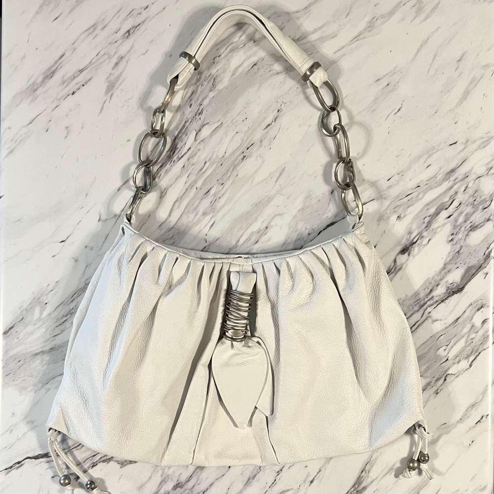 Renato Angi White Leather Boho Bag Silver Hardware